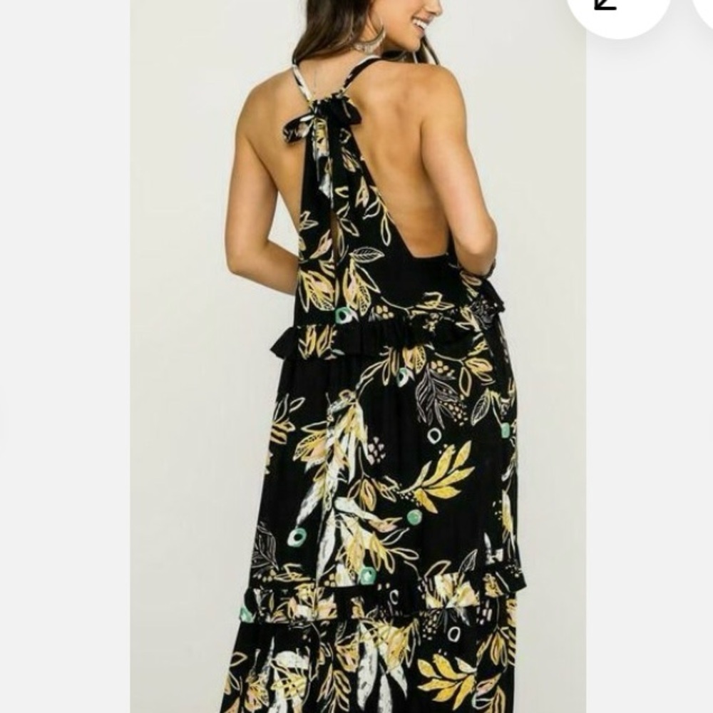 Free People Anita Maxi Dress XS Black Multiprint Woven Cotton Style OB985386 - Picture 2 of 7